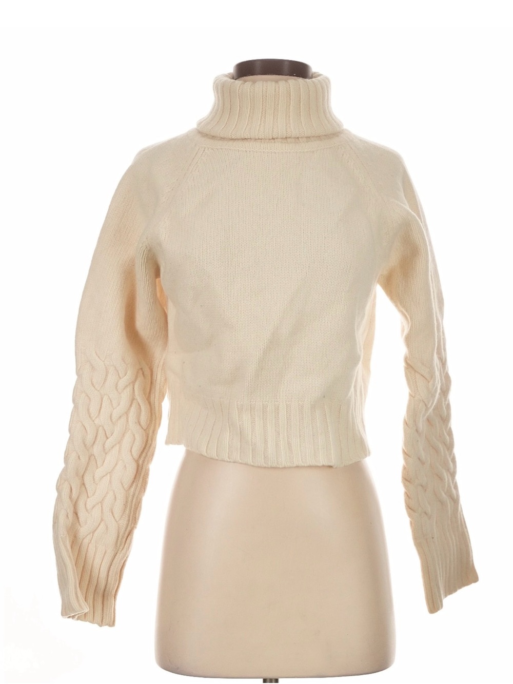 Attire The Studio Chunky Cropped Turtleneck Sweater Off White Small 100% Wool